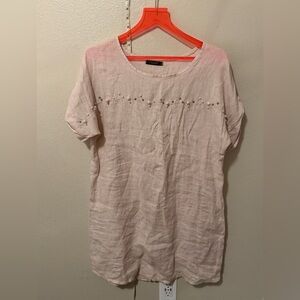 Lungo l’Arno Blush Linen Pearl Embellished Short Sleeve dress – Size S